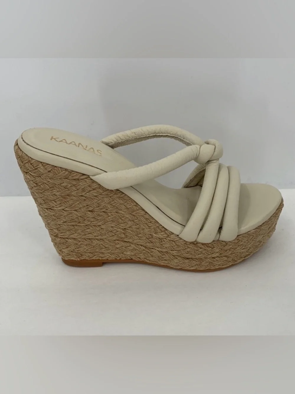 Kaanas Daniela slide platform wedge sandal ivory knot women jute shoe 8